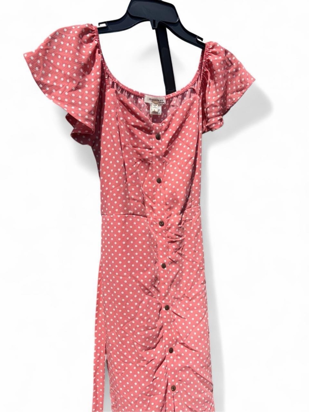 Polka Dot Button-Front Pink Dress